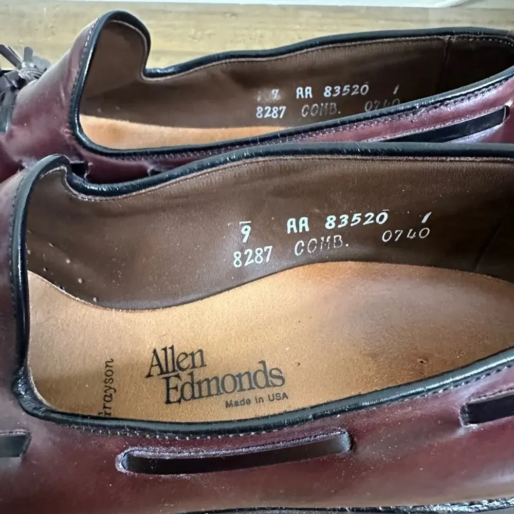 Allen Edmonds Grayson Tassel Loafer Dress Shoes Mens 9 Burgundy